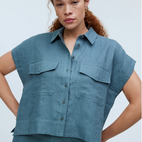NWT Madewell flap pocket button up shirt in 100 linen - size XS - Picture 6 of 6